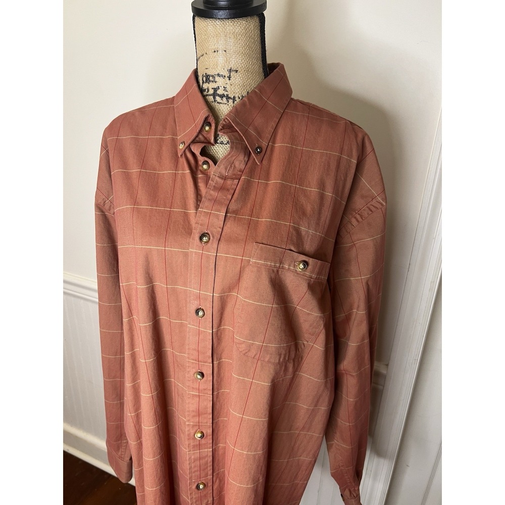 Orvis Men's Shirt Xl‎ Button Down Long Sleeve Plaid Brown Burnt Orange